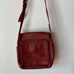 Fossil Red Leather Crossbody Bag
